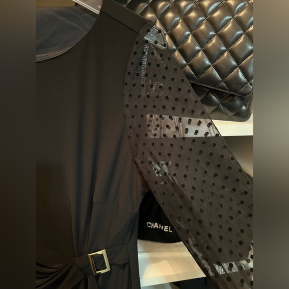 NWT Anne Klein Black bateau neck cocktail dress with illusion sleeves Sz10 - Picture 5 of 12